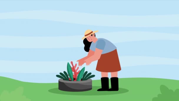 Agricultor Feminino Com Animação Caráter Vegetal Vídeo Animado — Vídeo de Stock