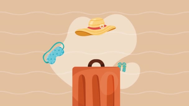Aksesuarlı Kahverengi Bavul Yolculuğu Video Animasyonu — Stok video