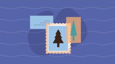 Çam ağacı olan posta pulları, 4k video animasyonu