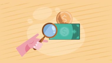 Faturalar ve madeni paralar dolar, 4k video animasyonu