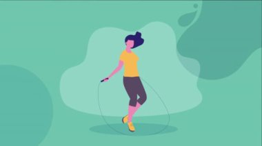 Genç bayan atlet ip atlama, 4k video animasyonu