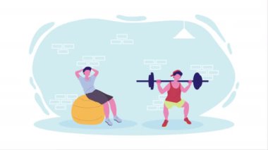 Erkek sporcular egzersiz karakterleri, 4k video animasyonu