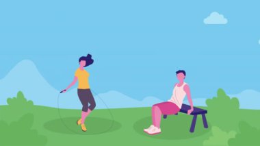 Antrenman yapan genç atletizm çifti, 4k video animasyonu.