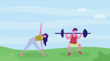Antrenman yapan genç atletizm çifti, 4k video animasyonu.