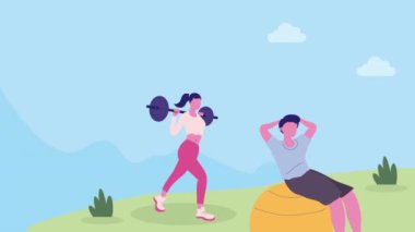 Antrenman yapan genç atletizm çifti, 4k video animasyonu.