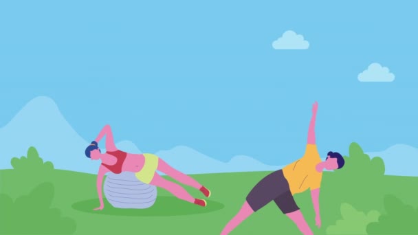 Couple Practicing Exercise Characters Animation Video Animated — Stock Video
