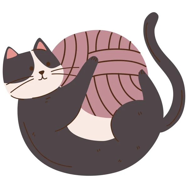 Kucing Bermain Dengan Karakter Wol Yarn - Stok Vektor