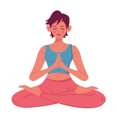 Lotus yoga pozisyonundaki kadın karakter