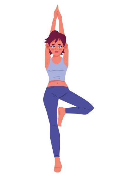 Vrouw Boom Yoga Positie Karakter — Stockvector