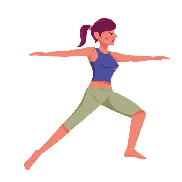 Femme Guerrier Yoga Position Caractère — Image vectorielle