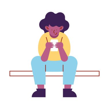 Akıllı telefon karakteri kullanan afro kadın