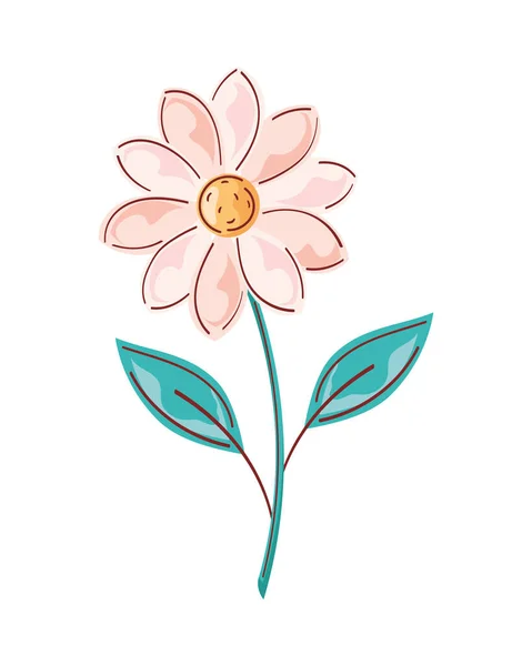 Rosa Blume Mit Blättern Natur — Stockvektor