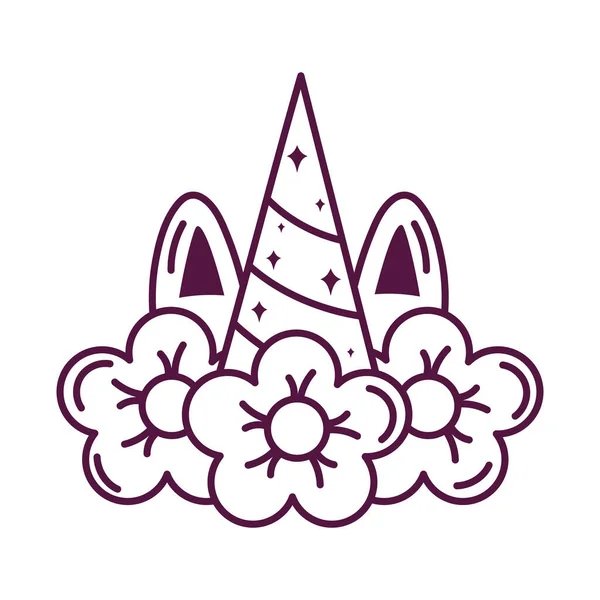 Рог Единорог Цветы Икона Каракули Изолированы — стоковый вектор