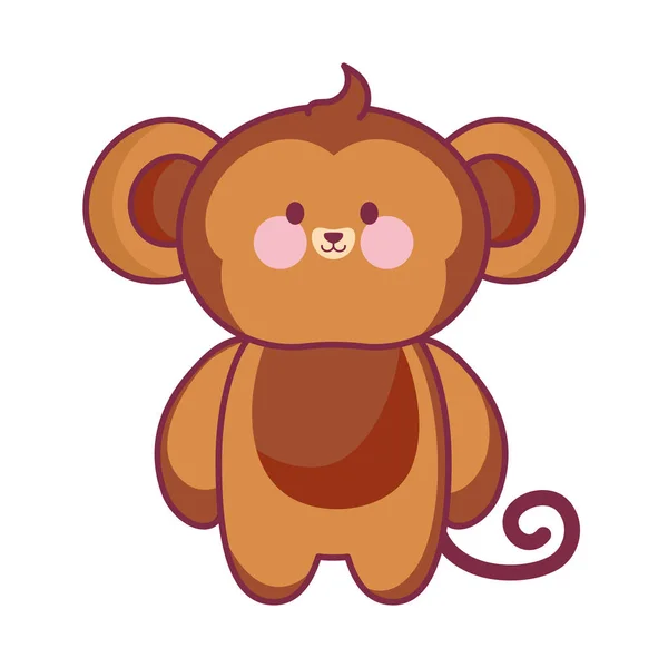 Brincalhão Pequeno Macaco Mascote Kawaii Ícone — Vetor de Stock