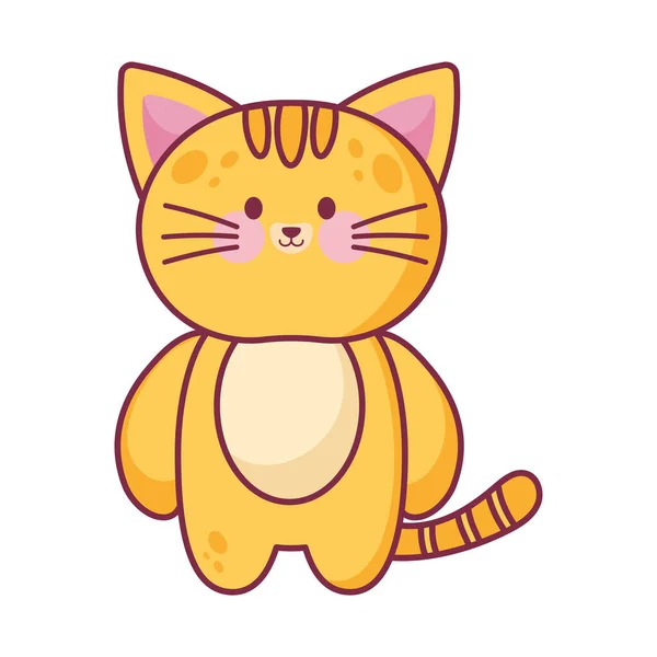 Cute Yellow Kitten Kawaii Icon Isolated — Stock Vector