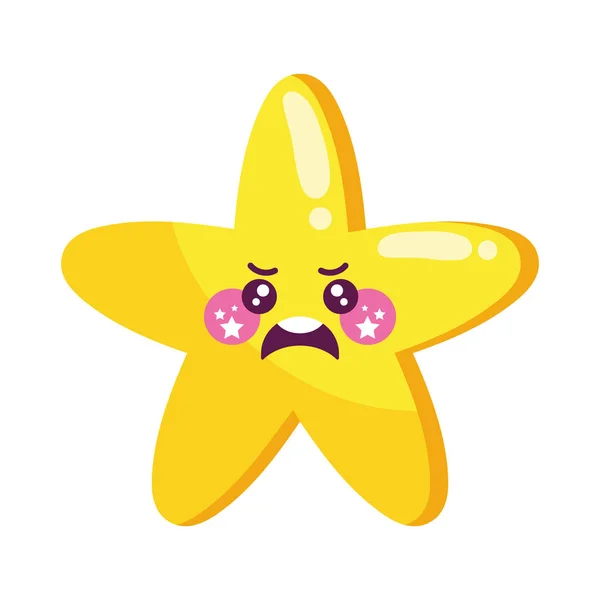 Sad Emoji Star Kawaii Icon Isolated — Stock Vector