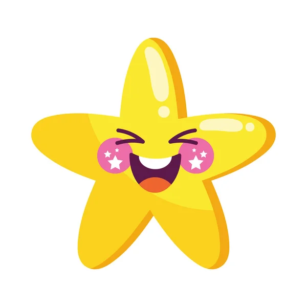Estrela Feliz Emoji Rindo Ícone Kawaii Isolado — Vetor de Stock
