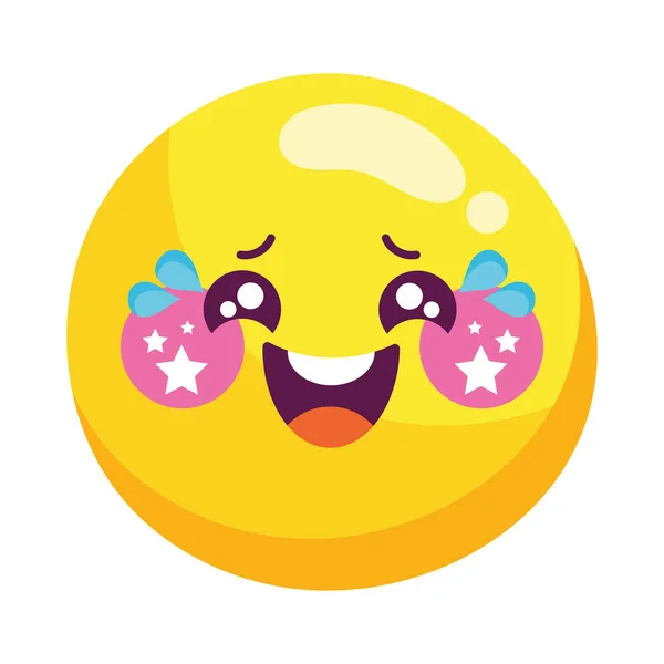 Vrolijke Gele Emoticon Lachende Kawaii Icoon Geïsoleerd — Stockvector