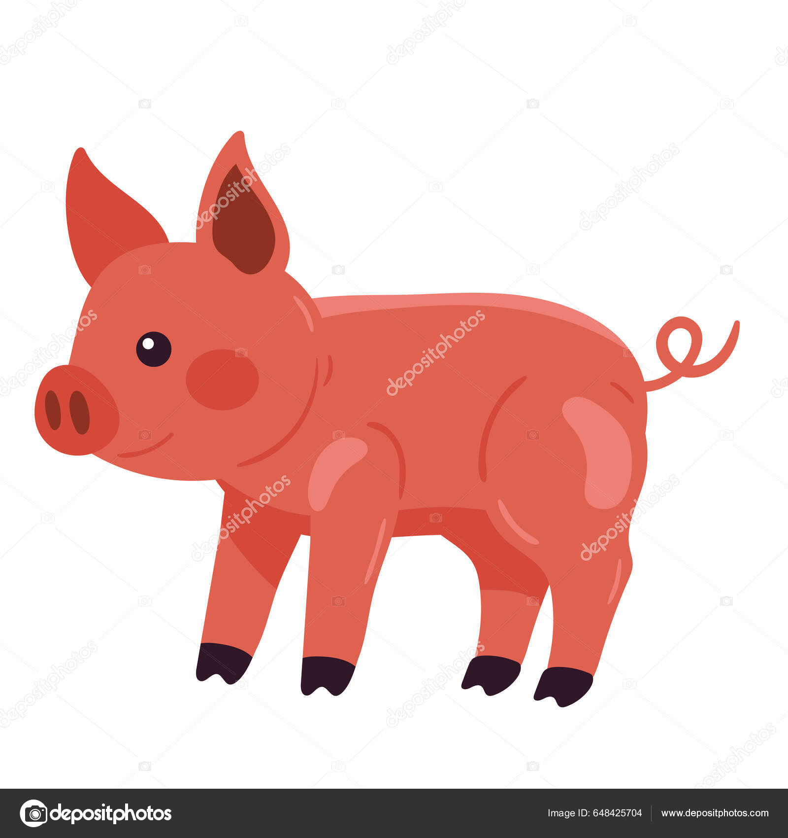 Sød Tegneserie Gris Med Krøllet Hale Indenlandske Målikon Stockvektor af  ©yupiramos 648425704, image size:1600x1700