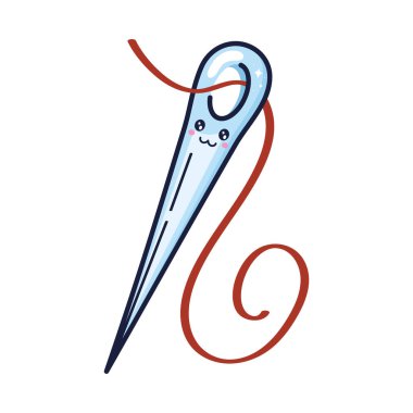 Terzi iğnesi iplik kawaii simgesiyle izole edildi