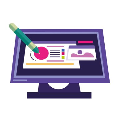 Grafik tasarım bilgisayarı ve dijital kalem simgesi izole edildi