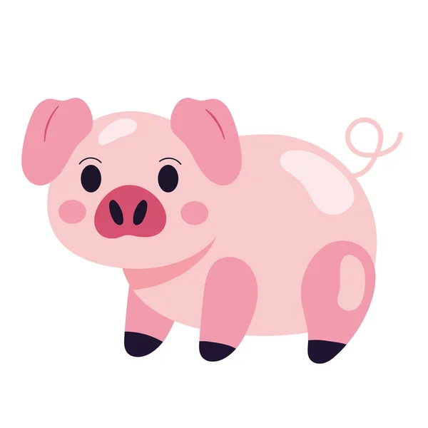 快乐的粉色小猪农场动物图标被隔离 — 图库矢量图片