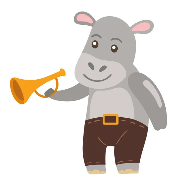 Mascotte Hippopotame Jouer Trompette Icône Isolé — Image vectorielle