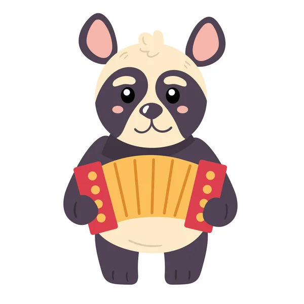 Niedlicher Panda Musiker Spielt Akkordeon Ikone Isoliert — Stockvektor