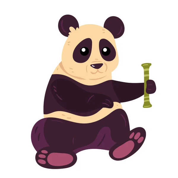 Alegre Panda Comer Bambú Animal Salvaje Icono — Vector de stock