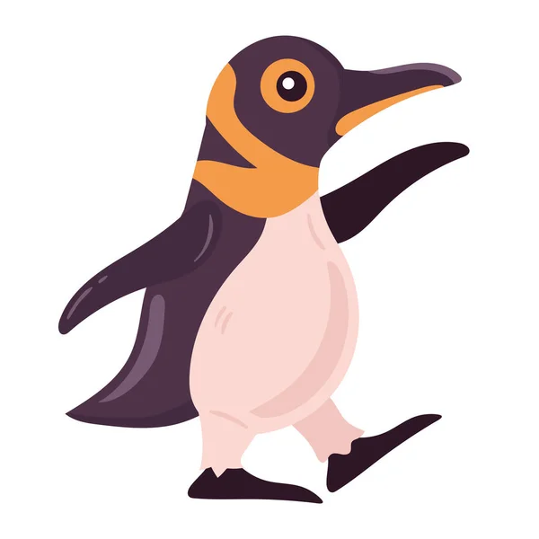 Animale Pinguino Icona Piedi Isolato — Vettoriale Stock
