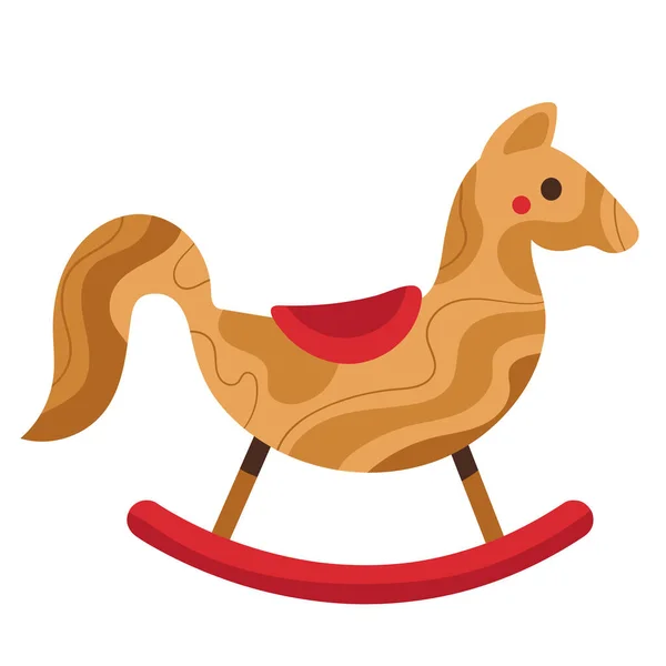 Cute Kreskówki Konia Drewniane Zabawki Ikona Izolowane — Wektor stockowy