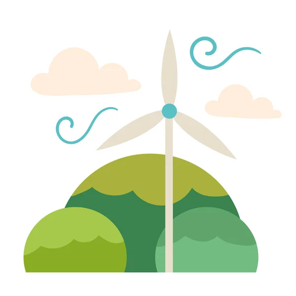 Rüzgar Türbini Elektrik Ekolojik Simgesi Oluşturur — Stok Vektör
