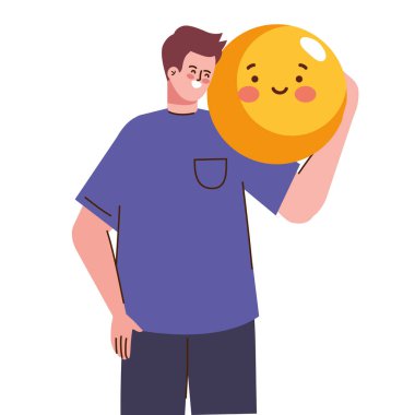 Gülümseyen emoji ikonu olan adam izole edildi