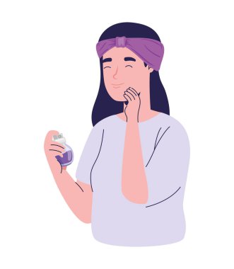 Kadın yüz simgesine krem sürüyor.