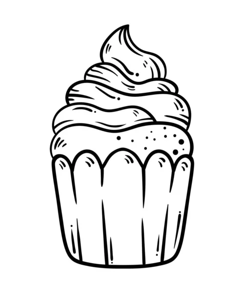 Dolce Cupcake Mano Disegnato Icona Cibo Isolato — Vettoriale Stock