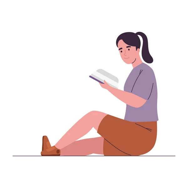 stock vector Woman reading literature book icon isolated