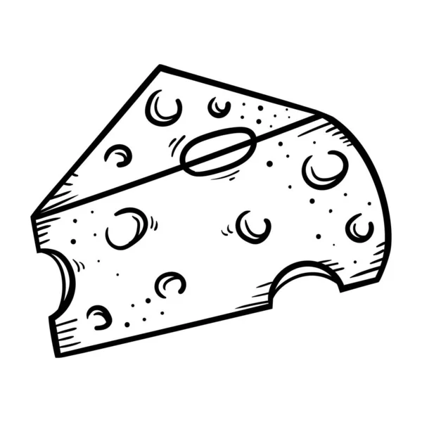 Кусочек Сыра Рука Нарисованной Пищевой Значок Изолирован — стоковый вектор