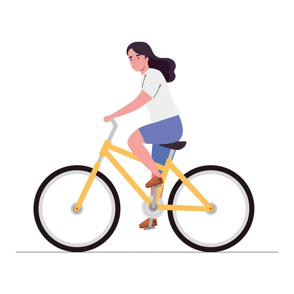 Eğlence Simgesi Için Bisiklete Binen Genç Kadın Izole Edildi — Stok Vektör