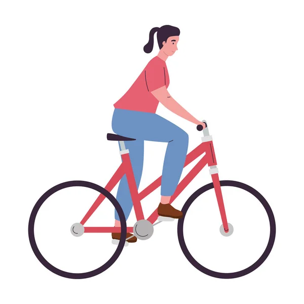 Frau Fährt Fahrrad Aus Spaß Ikone Isoliert — Stockvektor