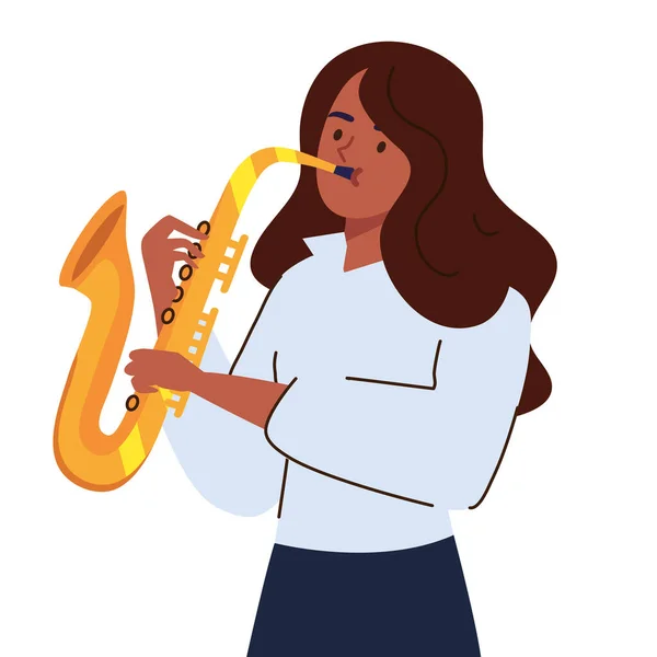Musikerin Mit Saxofon Ikone Isoliert — Stockvektor