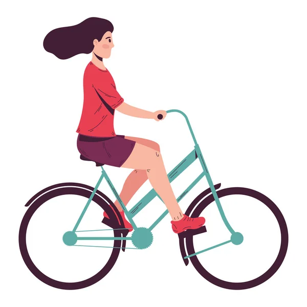Женщина Дизайн Езды Велосипеде Над Белым — стоковый вектор