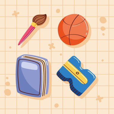 Dört okul malzemesi simgesi