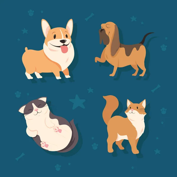 Gatos Perros Mascotas Personajes — Archivo Imágenes Vectoriales