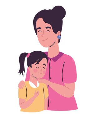 Anneler Günü, anne ve kız ikonu izole edilmiş.