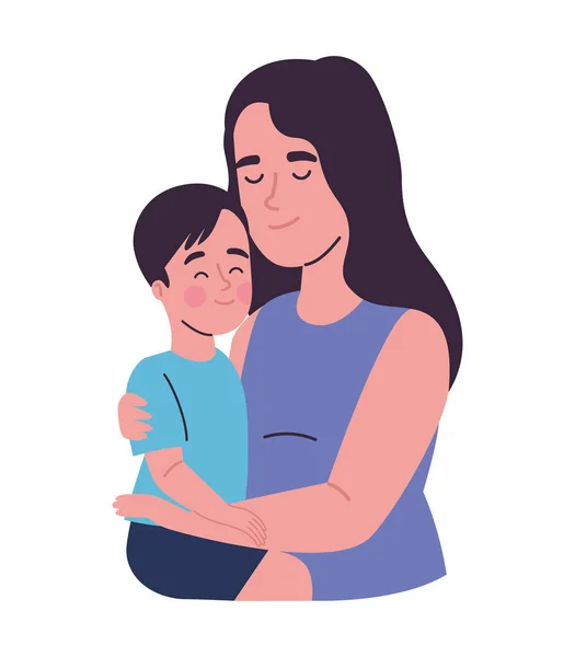 Madre Día Mamá Abrazando Alegre Niño Icono Aislado — Archivo Imágenes Vectoriales