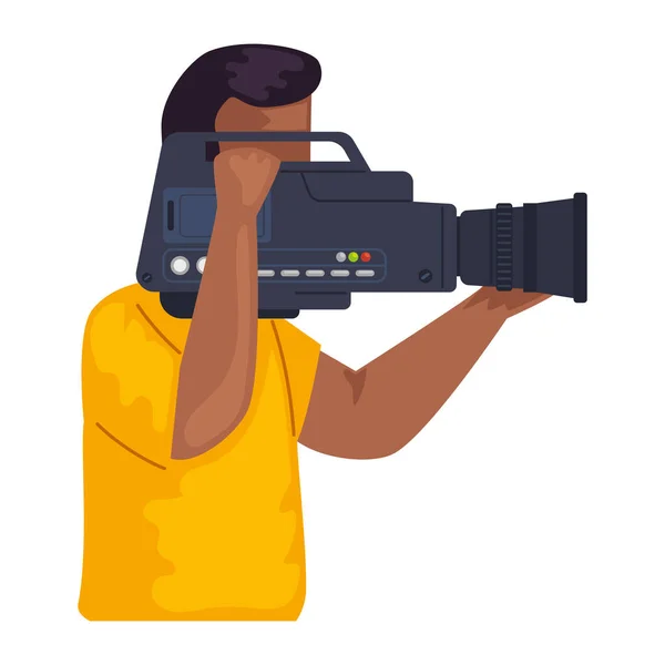 Camarógrafo Con Icono Cámara Vídeo Aislado — Vector de stock