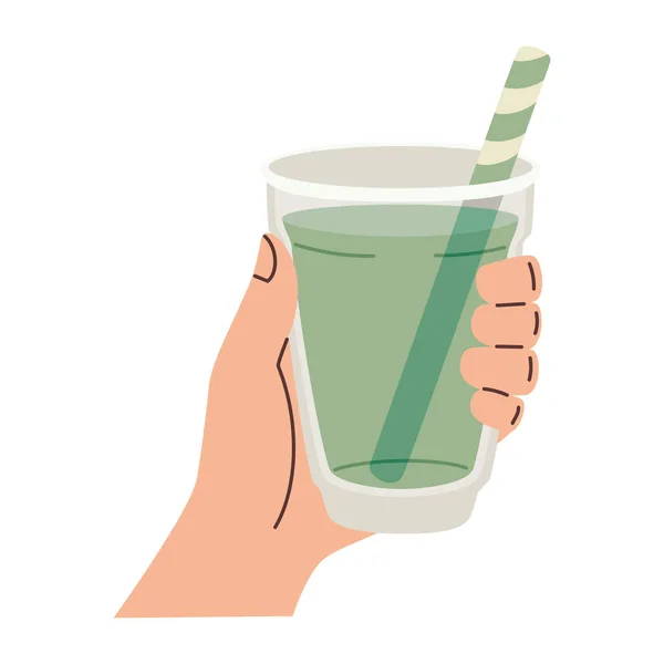 Hand Holding Fresh Organic Tea Glass Icon Isolated — Stock Vector