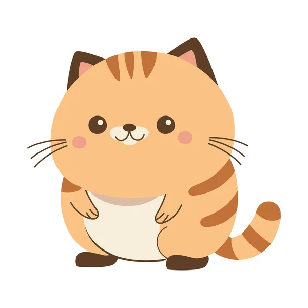 Cute Cartoon Kitten Sitting Cheerful Smile Icon Isolated — Stock Vector