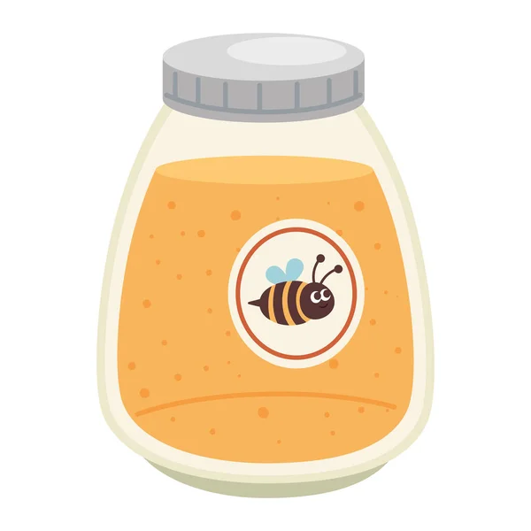 Cute Honey Bee Jar Sweet Liquid Icon Isolated — Stock Vector