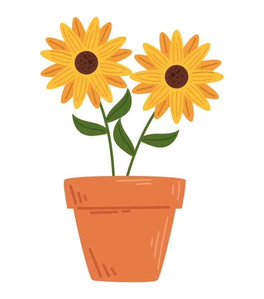 Květináč Ikonou Slunečnice Izolované — Stockový vektor